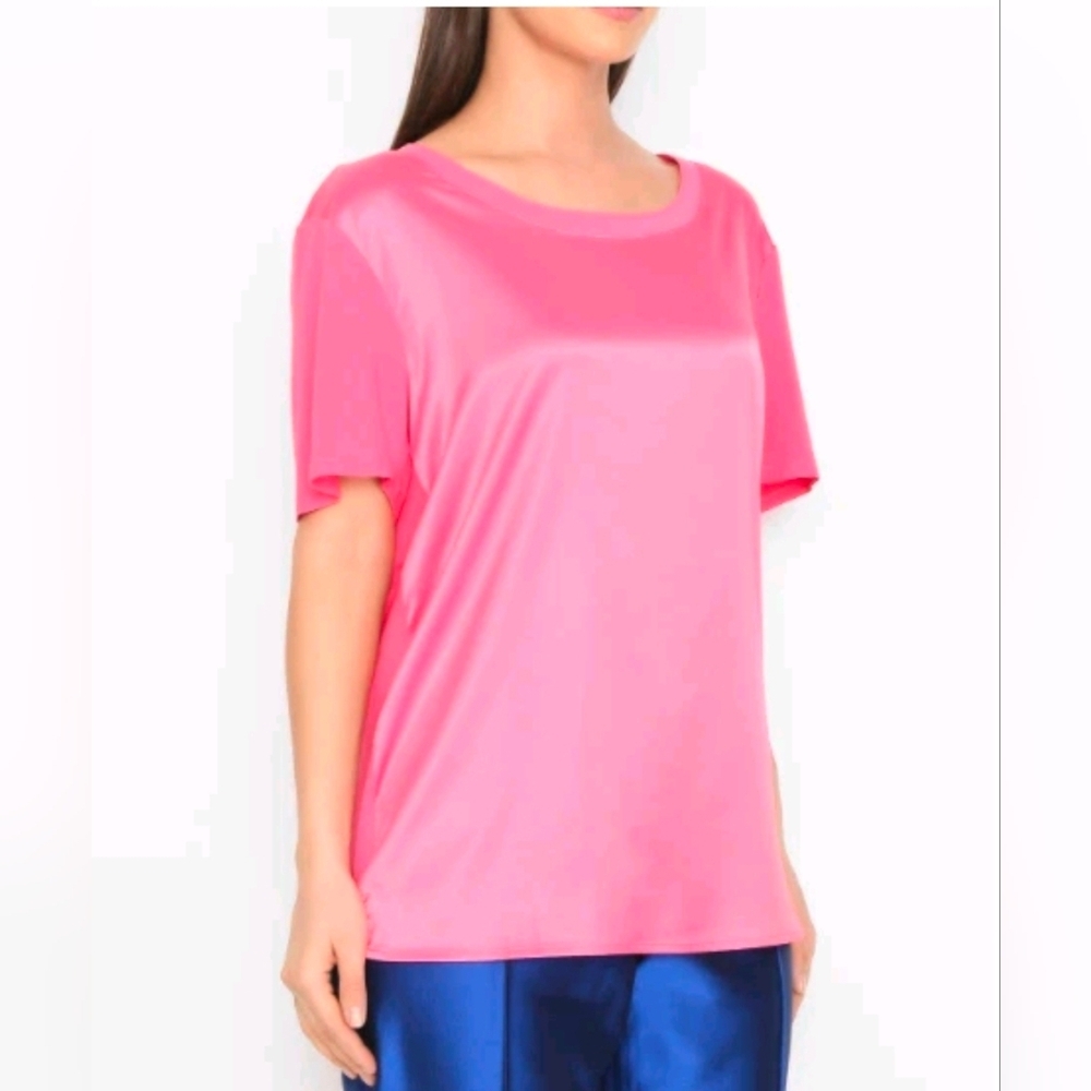 Marina Rinaldi Coral Pink Silk Blend T-Shirt | Size L | Luxury Basic